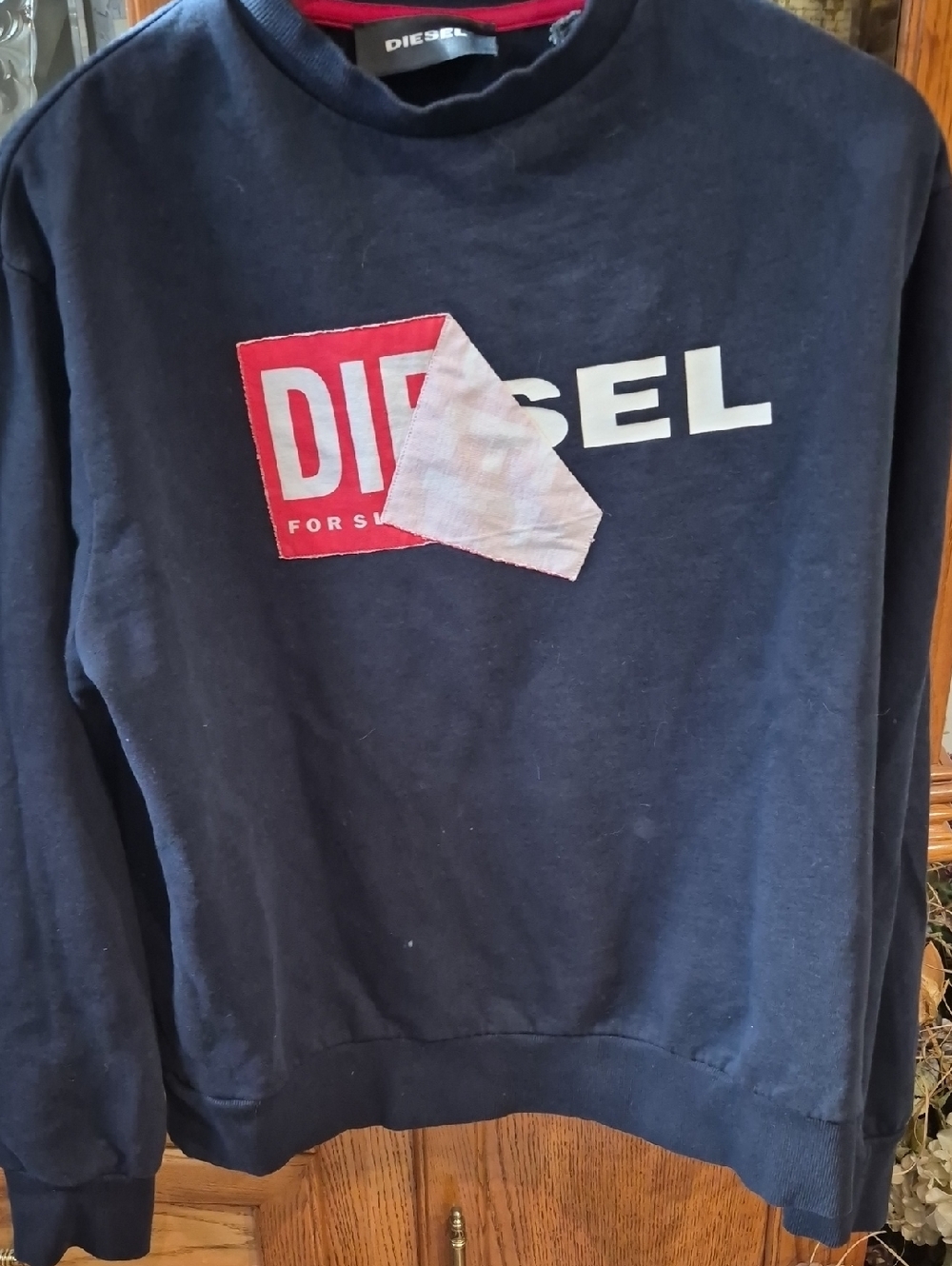 Diesel Navy Crewneck Sweatshirt with Red Logo Patch